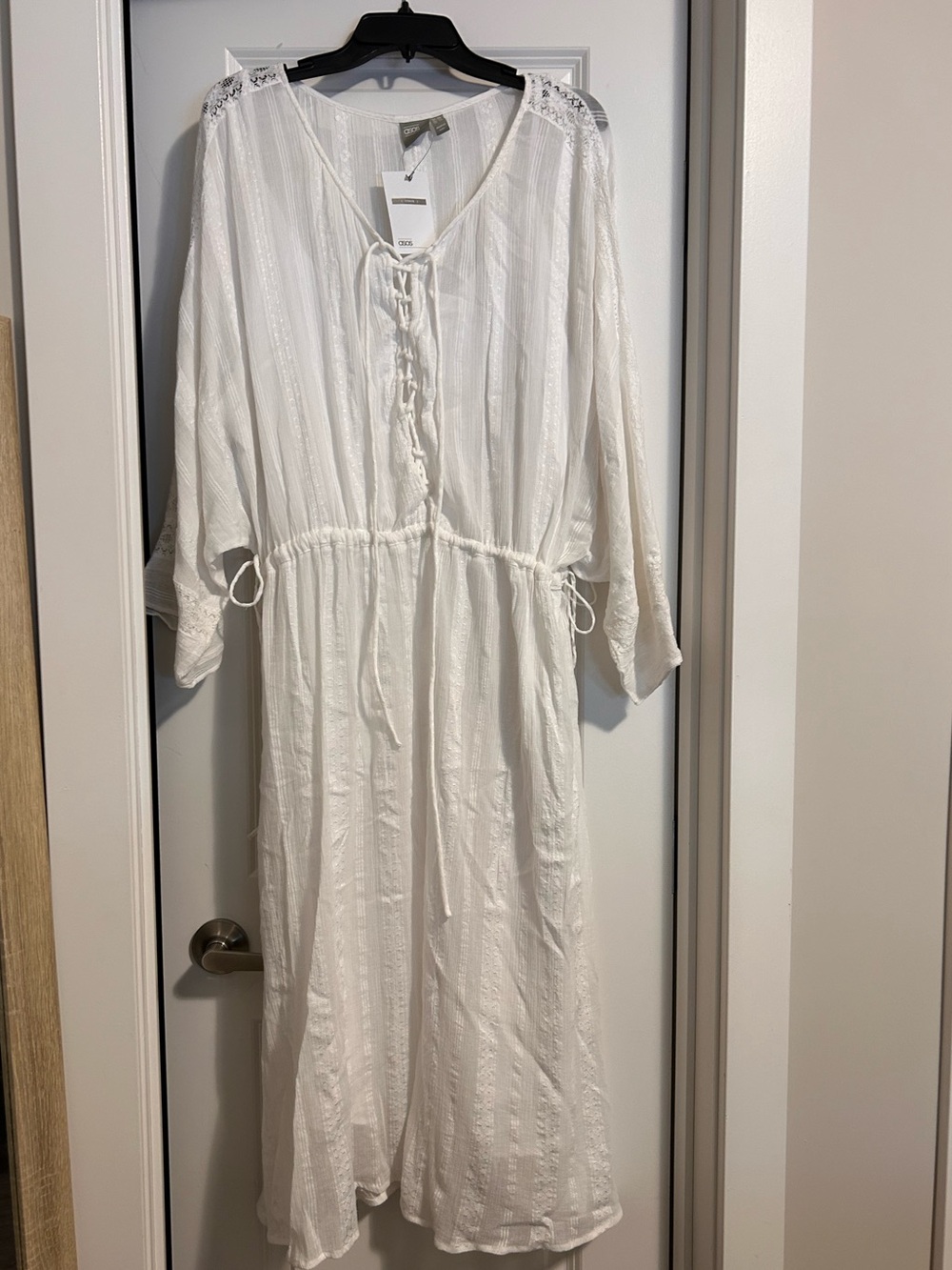 ASOS White Lace-Trim Tie-Front Maxi Top